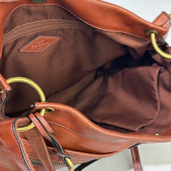 Fossil Crossbody Caitlyn Brown Leather Shoulder Handbag Tote - Picture 12 of 14